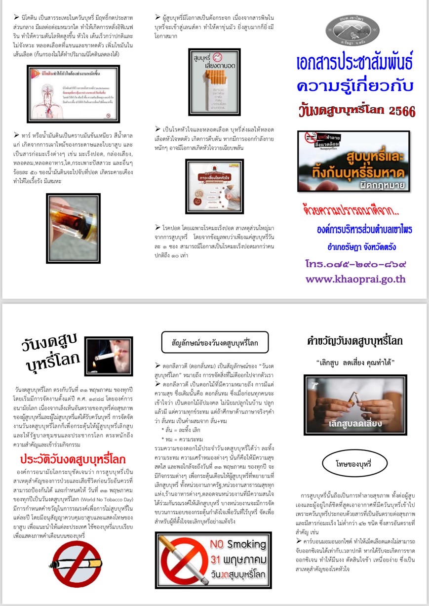 แผ่นผับประชาสัมพันธ์ความรู้เกี่ยวกับ วันงดสูบบุหรี่โลก 2566